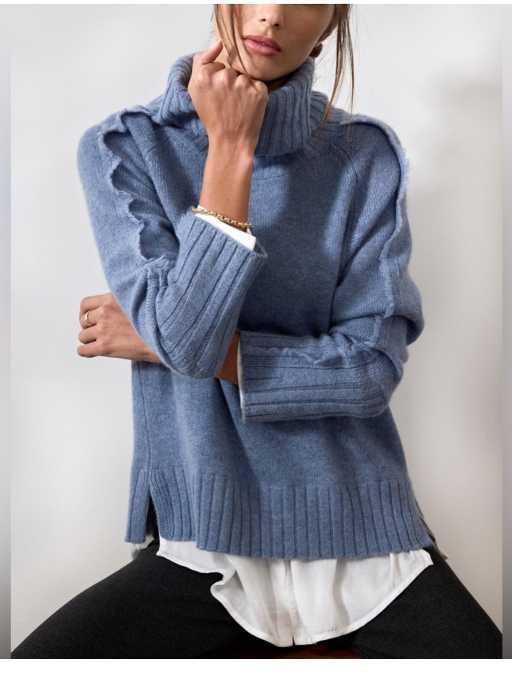 BROCHU WALKER | The Jolie Fringe Layered Looker in Celeste Blue Melange size M